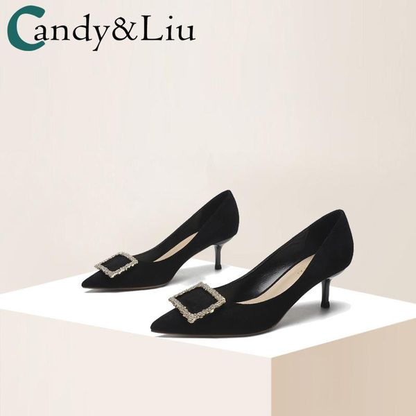 

dress shoes professional work women's black 2021 square buckle nude 5cm medium heel pointed thin high heels