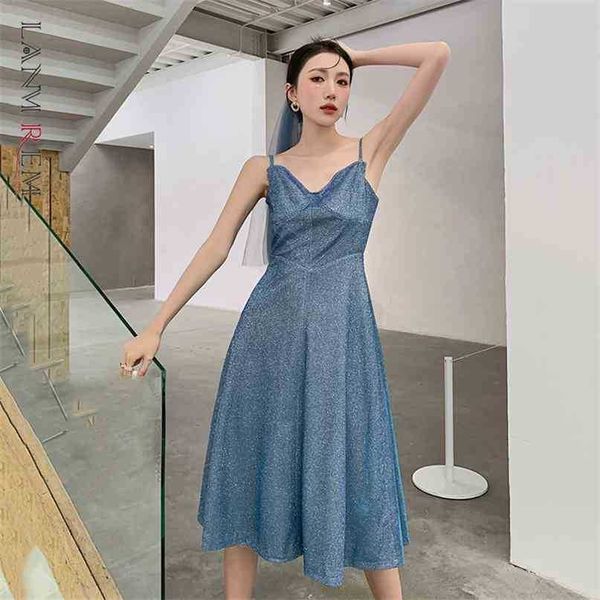 

women vintage sling long dress blue color sleeveless v-neck fit lady fashion party clothing summer 2h116 210526, Black;gray