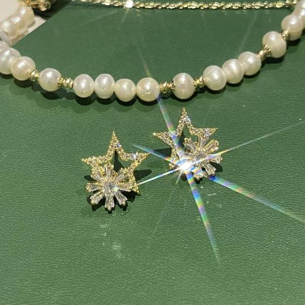 

stud exquisite gold plated zircon inlaid star small flower earring for women girls korean fashion elegant simple jewelry, Golden;silver