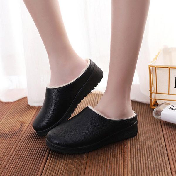 

women slippers winter shoes ladies warm plush pu non slip bedroom on woman casual house fashion flats fur home footwear, Black