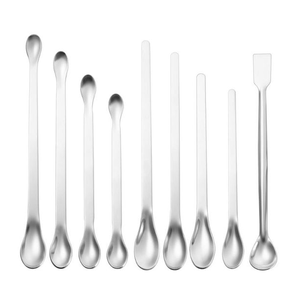 

9pcs stainless steel sampling spoons laboratory scoops double end single (silver)