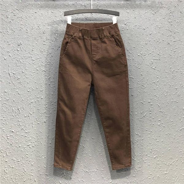 

arrival autumn elastic waist cotton womens capris denim loose all matched casual harem female trousers plus size s278, Black;white