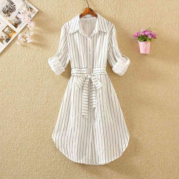 

summer spring thin office shirt women dresses midi vintage white black blue striped short long sleeve vestidos lady fashion, Black;gray
