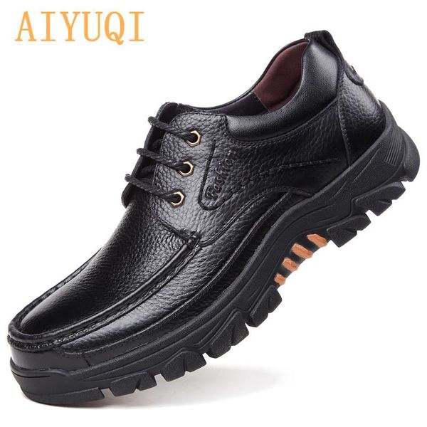 

men's shoes spring 2021 real leather loafers soft casual middle-aged and elderly dress, Black