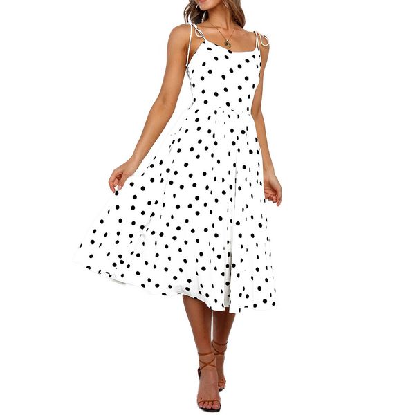

2020 v-neck off shoulder drawstring polka dot dress, Black;gray