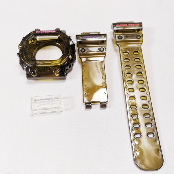 

watch bands gx56 olive resin watchband and bezel gxw56 replacement rubber watchstrap sports waterproof transparent band, Black;brown