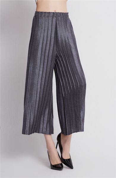 

dresses miyake messy fashion glossy accordion soild wide-legged pants, White