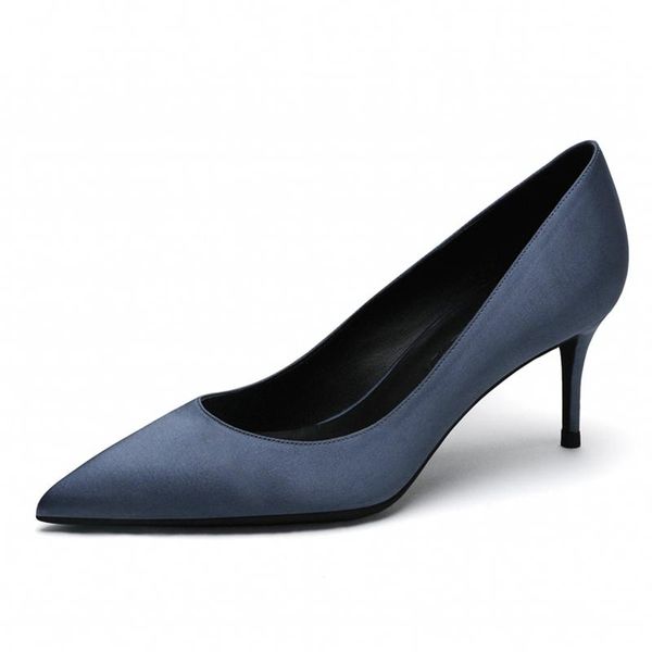 

dress shoes 2021 elegant lady pumps silk pointed toe 6cm thin heels classic party office women n0019, Black