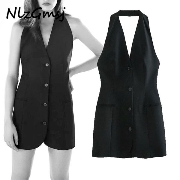 

dres solid blackless party arrival sleeveless ladies short halter vestidos 210628, Black;gray