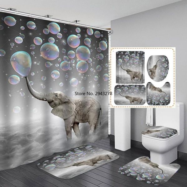 

thinking elephant print shower curtain 4 piece carpet cover toilet bath mat pad set bathroom with 12 hooks home curtains