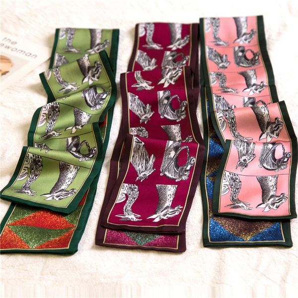 

exquisite accessories satin scarf 2021 elegant ladies style turban women luxury skinny handbag small ribbon hair band scarves299p, Blue;gray