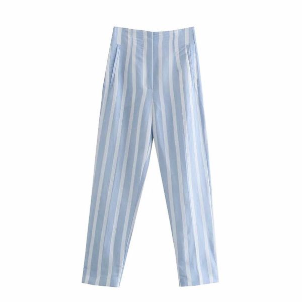 

women's pants & capris vintage blue stripe casual elastic waist women spring autumn female office lady loose trousers streetwear, Black;white