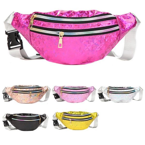 

women's laser sequins multi-functional waist bag with one shoulder diagonal across fashion bags outside the sport chest outdoor