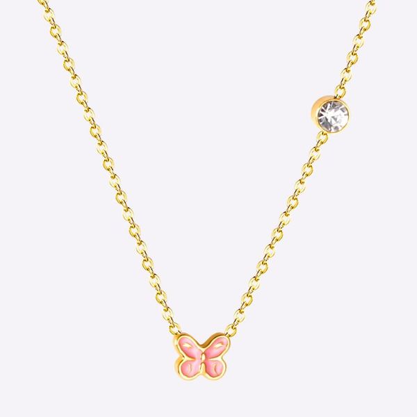 

chains luxukisskids butterfly shape gold/steel stainless steel pendant necklace women fashion chain with crystal jewellry, Silver