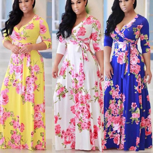 

style women's v-neck print large dress plus size fashion for women casual dresses, Black;gray