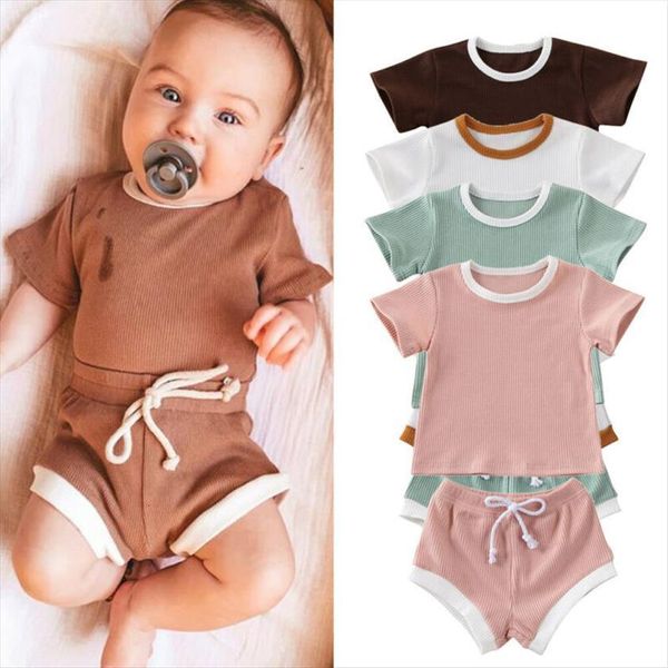 

0 3years infant baby girl boy clothes short sleeve t shirt shorts pants outfits set, White