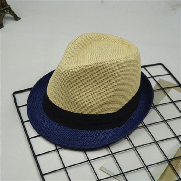 

british men's fine grass sun color matching three fold bow straw hat jazz spring and summer, Black;white