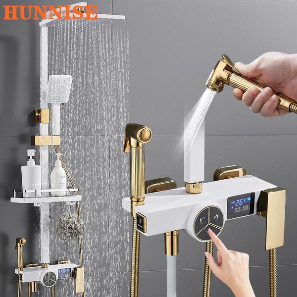

bathroom shower sets hunnise digital faucet tap ly white gold thermostatic bath system rainfall head mixer set