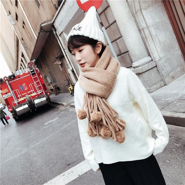 

scarves tassel ball scarf winter warm wool knitted solid color thickened double-sided dual-use all-matching fashionable, Blue;gray