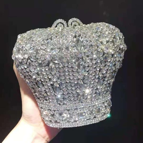 

evening bags lady crown gold silver rhinestone clutch fashion women's diamond party clutches luxury crystal female dinner banquet brida