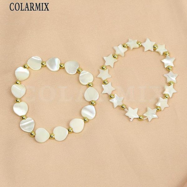 

beaded, strands 6 pieces beaded strand bracelet jewelry white shell bead heart and star handmade chain women fashion 90008, Black