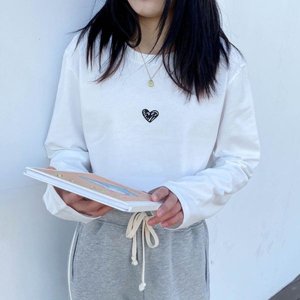 

women's t-shirt spring new love printed long sleeve cotton woman t-shirts round collar loose casual oversize t-shirt female pullov, White