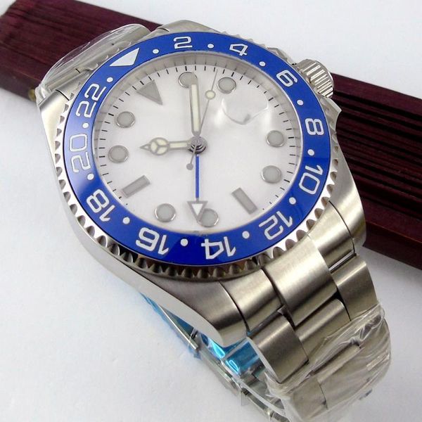 

wristwatches 40mm steel insert bezel deployment white sterile dial gmt oyster strap sapphire glass date automatic mechanical mens watch, Slivery;brown