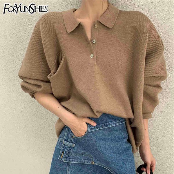 

woman sweaters khaki oversized pullover fashion korean style lapel knitwear femme comfort casual loose simple sweater 210523, White;black