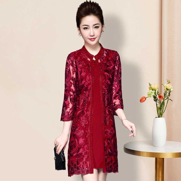 

luxury evening dress middle aged and elderly large 's wedding ftive autumn two-piece suit coat skirt, Black;gray