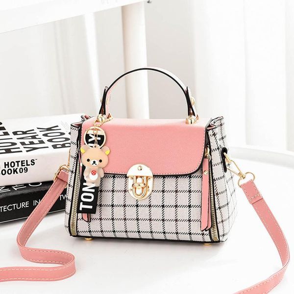 

women's bag 2021 checkered ladies handbag fashion cute pendant shoulder messenger bags