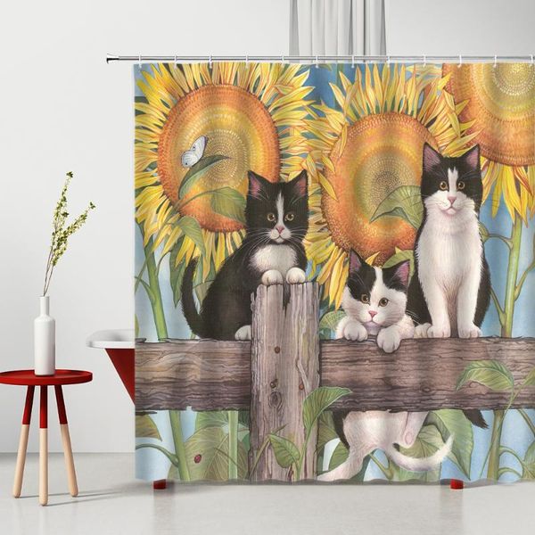 

shower curtains cute animal flower curtain pet cat sunflower plant pattern polyester home bathroom decor washable bath cloth set