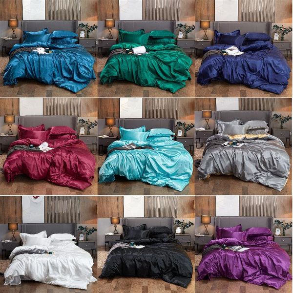 

bedding sets emulation silk satin  set luxury solid color duvet cover quilt bedsheet pillowcase 4 pieces