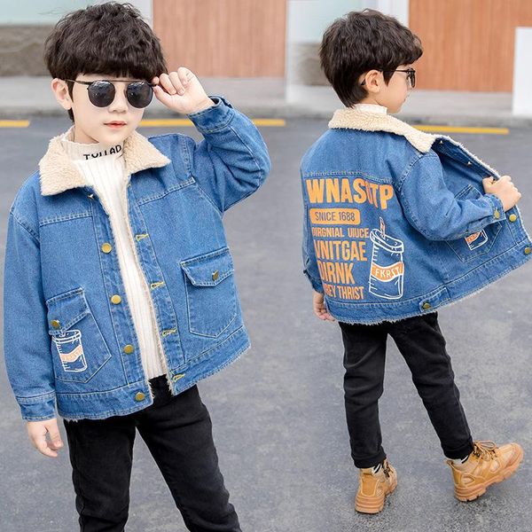 

jackets boys coats outwear 2021 cute jean plus velvet thicken warm winter autumn fleece cotton christmas gifts children's cl, Blue;gray