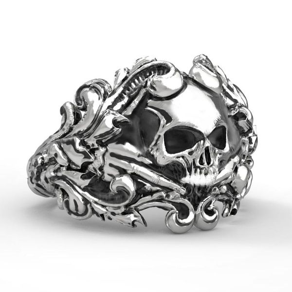 

wedding rings stainless steel classic ag masonic skull hiphop men's biker punk-men's ring, Slivery;golden