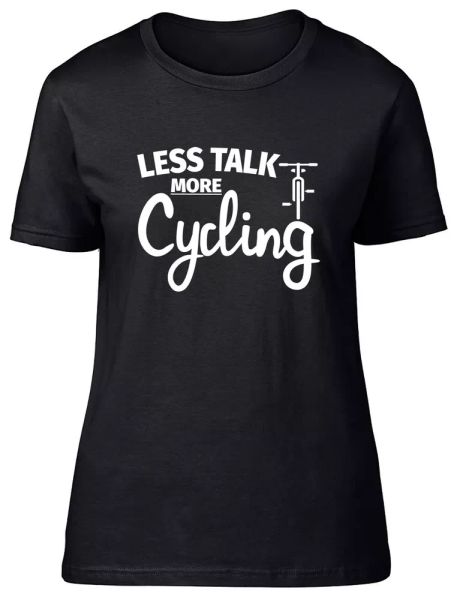 

less talk more cycling fitted womens ladies t shirt, White;black
