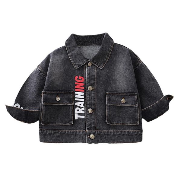 

jackets spring and autumn boys jacket lapel single-breasted double pocket printed black denim fashion 1-5y, Blue;gray