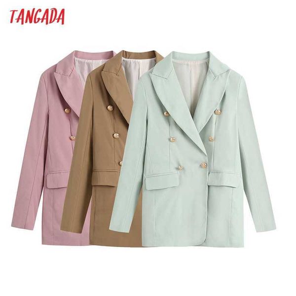 

tangada women fashion golden buttons decorate blazer coat vintage long sleevepockets female outerwear chic veste be921 210609, White;black