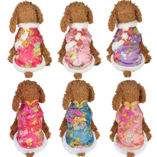 

dog apparel pet cat year coat clothes with chinese style jacket costume button supplies