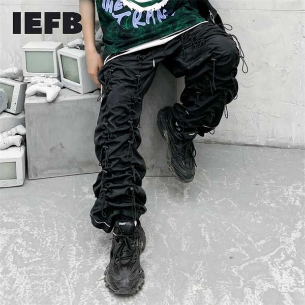 

iefb /men's and women's wear high-quality functional drawstring sweatpants autumn streetwear casual loose pants 9y1317 211022, Black