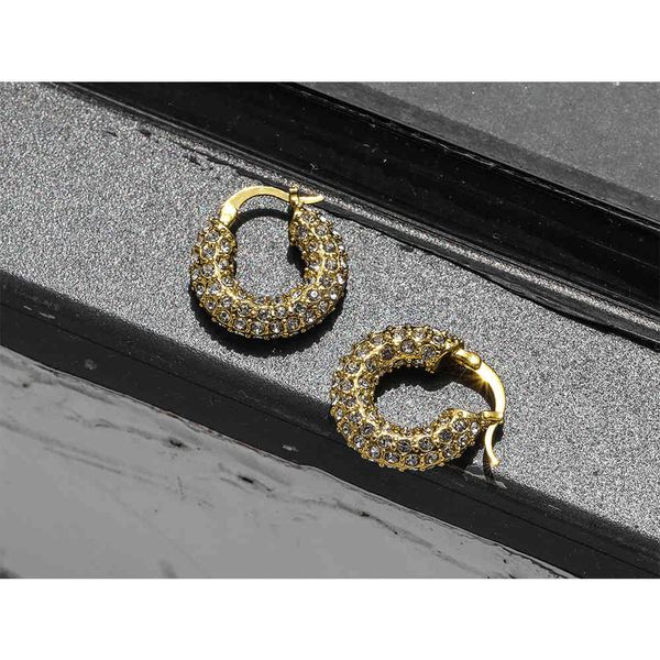 

glass city korea dadongmen earrings french temperament zircon circle minority brass, Golden