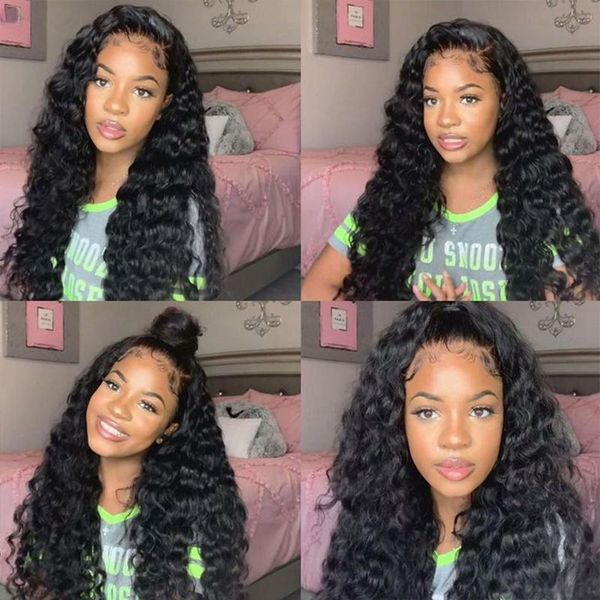 

lace wigs front human hair for women loose deep wave wig 13x4 frontal 180 density pre plucked 4x4 closure, Black;brown
