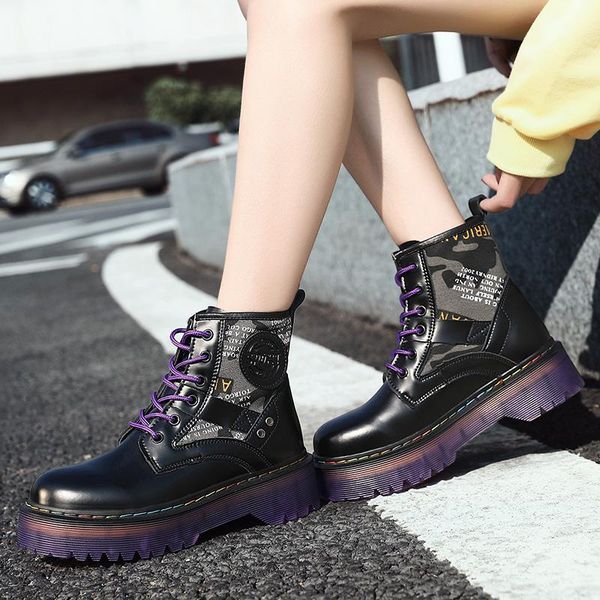 

boots women's autumn women shoes 2021 black leather ankle punk thick-soled motorcycle