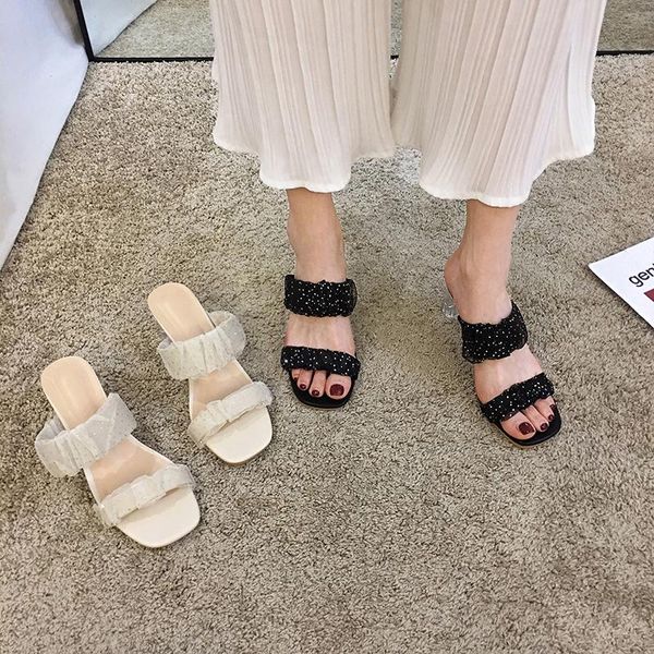 

slippers women's shoes outdoor 2021 summer fashion open-toe high heels polka dot mesh sandals, Black