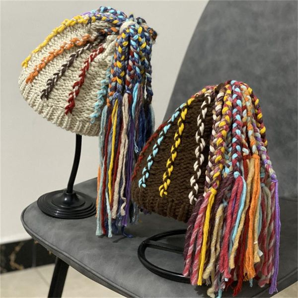 

beanies winter hats for woman novel knitted personality tassel braid hat boys girls autumn female beanie caps warmer hip-hop cap