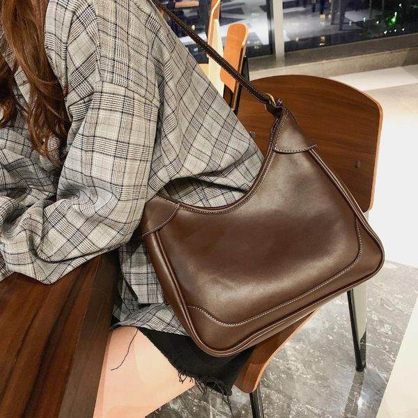 

evening bags large capacity shoulder bag vintage pu leather women crossbody simple solid color designer armpit office ladies tote