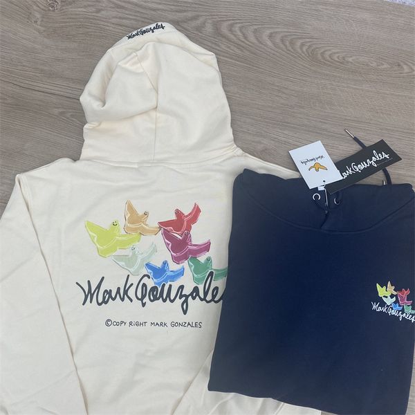 

brand hoodie korean trendy brand markgonzales new autumn flying man printed loose hooded sweater for men and women, Black