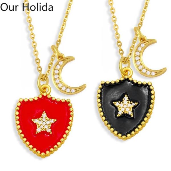 

pendant necklaces wholesale luxury jewelry necklace creative double hip hop trend shield five-pointed star moon gift for women, Silver
