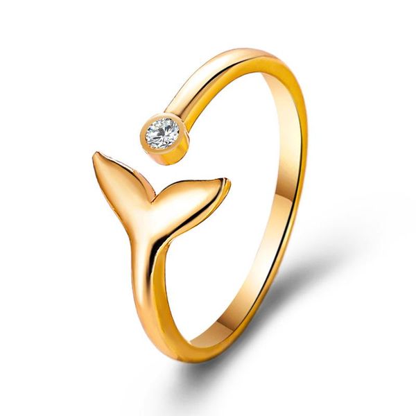 

wedding rings woman simple and cold mermaid shaped zircon ring adjustable opening valentine's day birthday party anniversary gift, Slivery;golden