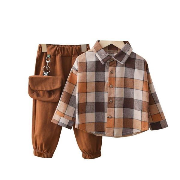 

clothing sets 2 pcs spring autumn cotton children plaid shirt+pants baby boys suit kids for clothes, White