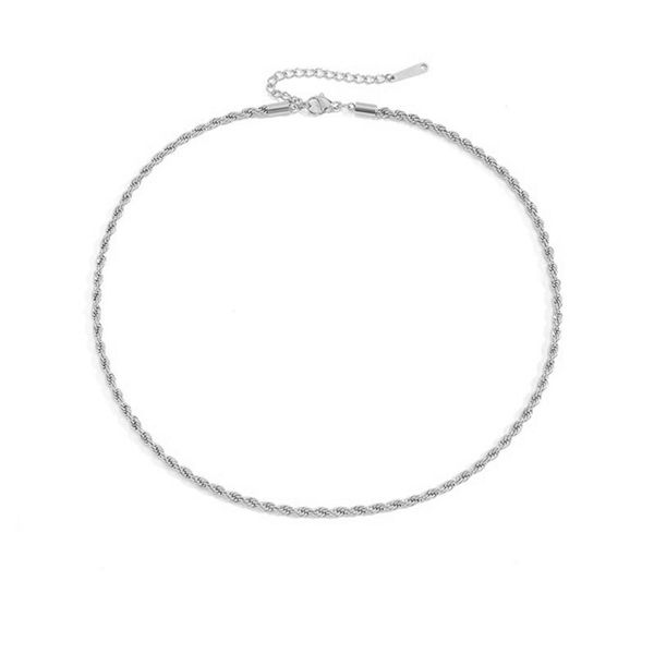 

european and american stylish necklace women's fashion twist chain geometric simple check pattern, Silver